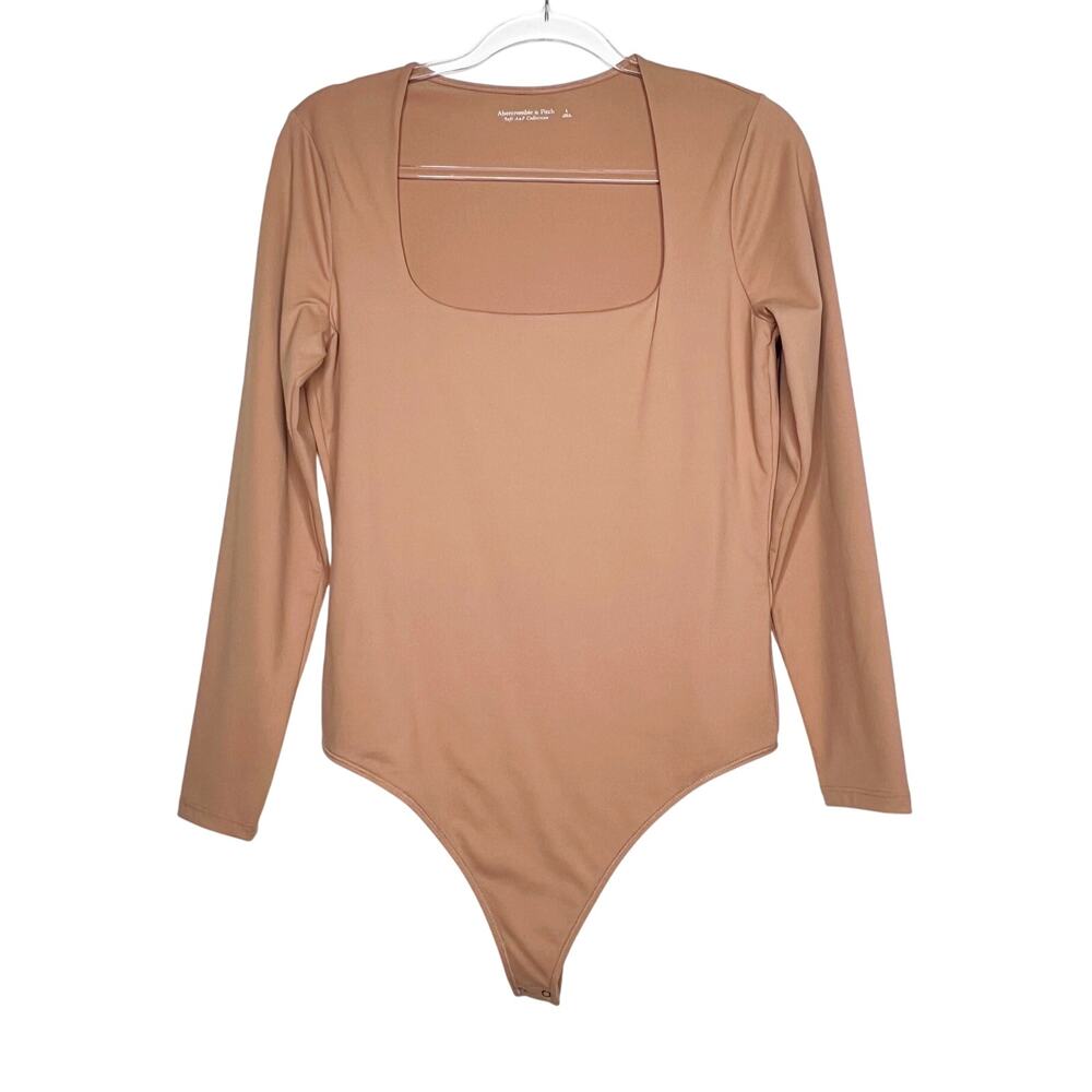ABERCROMBIE & FITCH Long Sleeve Seamless Square Neck Bodysuit Tan Womens Size L